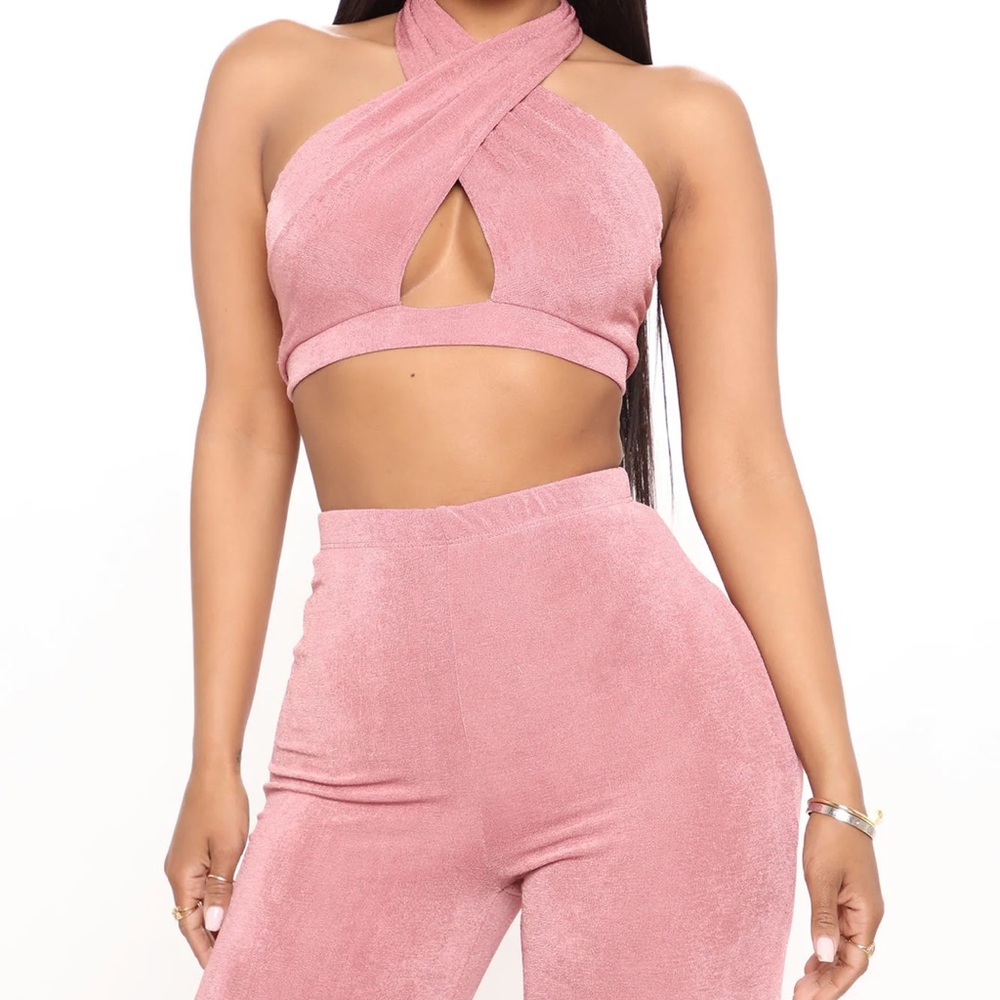 Pink velvet date night outfit